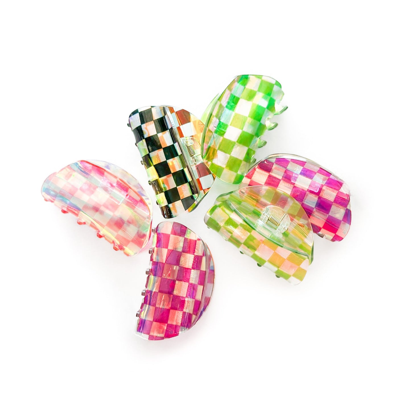 Fuchsia Iridescent Checkerboard - Claw Clip