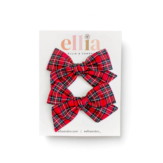 Traditional Holiday Plaid in Red - Mini Twirl Piggie Clips